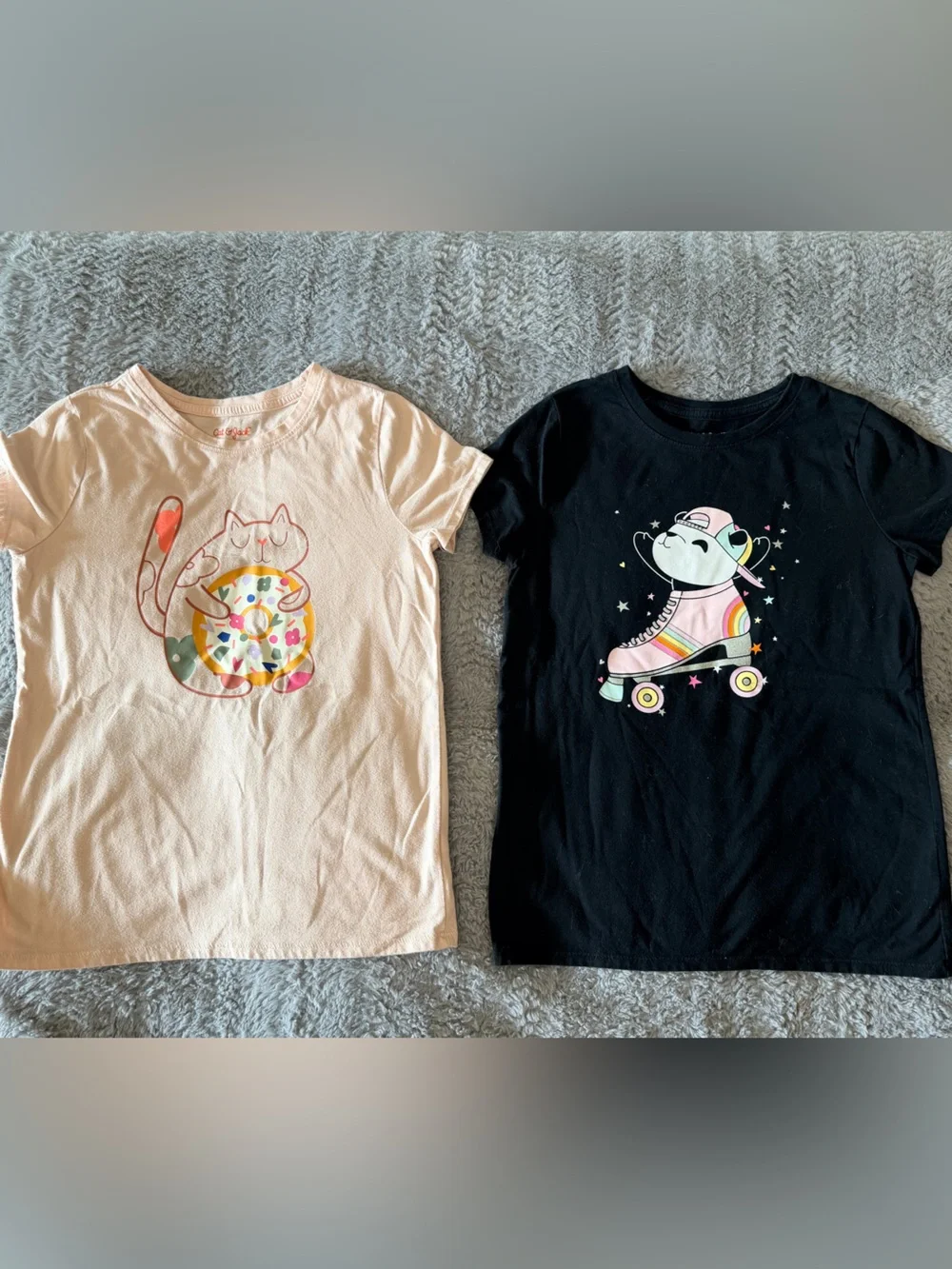 Girls Cat & Jack Trio — Black Roller Skate, Peach Donut Cat tees/Lavender Shorts
